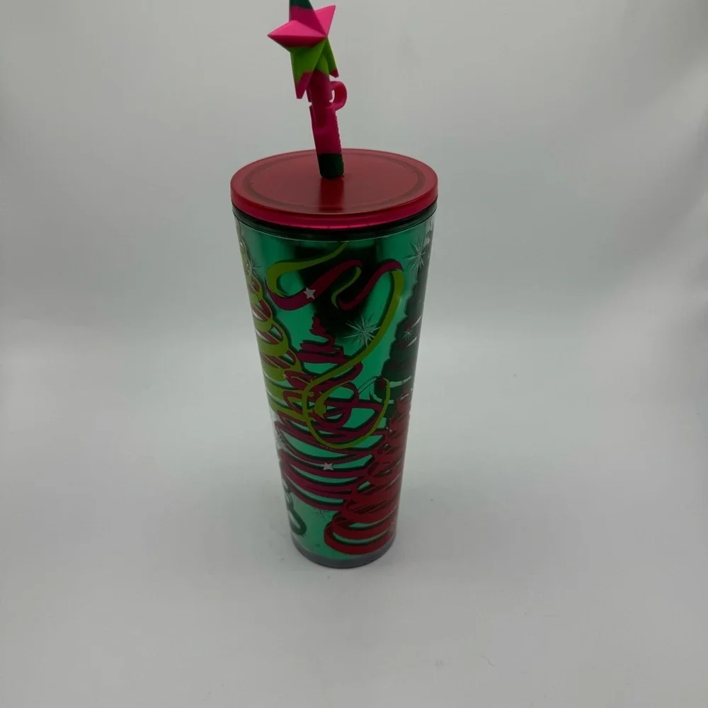 Starbucks 2023 Holiday Ribbons & Trees Star Straw Topper Tumbler 24oz
